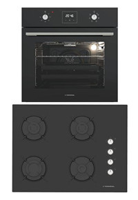 Termikel BO O64D5C B-BH P7144C B Dijital Doğalgazlı Cam Klasik Ankastre Fırın Ocak 2'li Ankastre Set Siyah