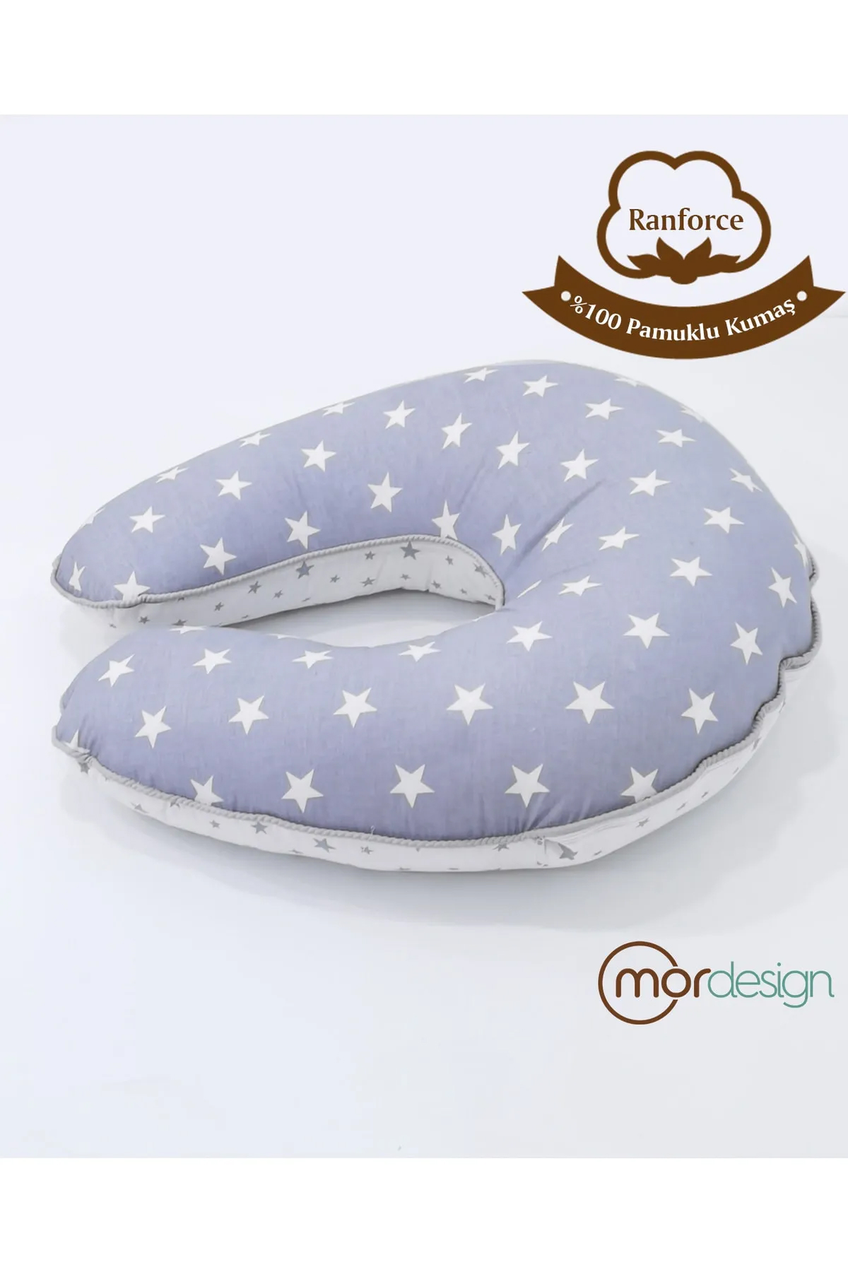 Mordesign Yıldız Desen Elyaf Sırt Destekli Yıkanabilir Gri Emzirme Yastığı