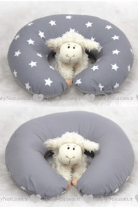 Babynest Yıldız Desen Elyaf Sırt Destekli Yıkanabilir Gri Emzirme Yastığı