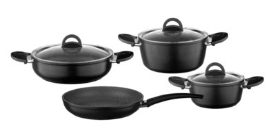 Leggno Neo2121set04 7 Parça Cam Kapaklı Bakalit Saplı Granit Tencere ve Tava Seti