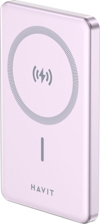 Havit PB5202 5000 mAh Hızlı Şarj Mıknatıslı Işıklı Micro USB & Type C Çoklu Bağlantı Kablosuz Powerbank Mor