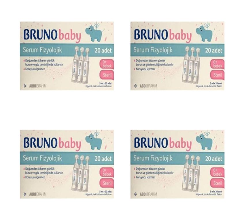 Abdi İbrahim Bruno Baby İzotonik Deniz Suyu 4x20'li Flakon Serum Fizyolojik 5 Ml