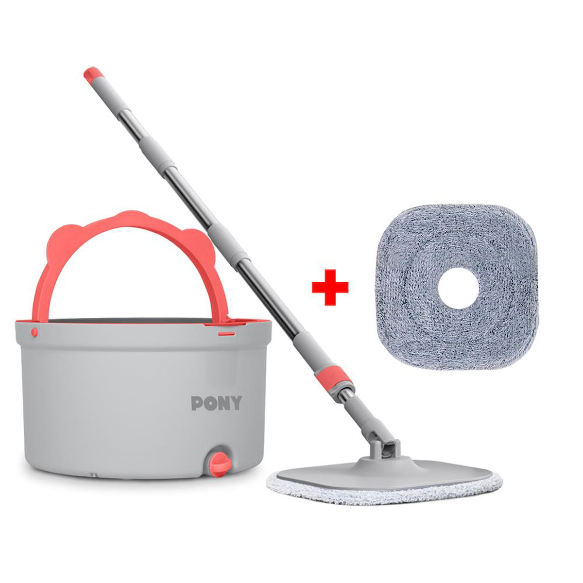 Pony 2'li Temizlik Seti + Yedek Mop Gri