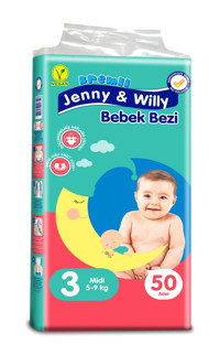 Jenny & Willy Vegan Midi 3 numara Cırtlı Bebek Bezi 50 Adet
