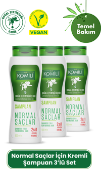 Komili Normal Saçlar İçin Zeytinyağlı Kremli 2 si Bir Arada Şampuan 3x500 ml