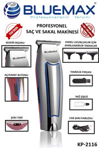 Bluemax KP-2116 Saç Sakal 4 Başlıklı Çok Amaçlı Sinekkaydı Kuru Tıraş Makinası
