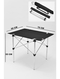 Exent 70x50 cm Çantalı Dikdörtgen Alüminyum Gövdeli Siyah Kamp Masası