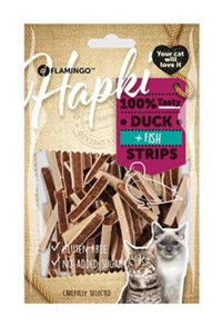 Flamingo Hapki Strips Balık-Ördek Kısırlaştırılmış Tahıllı Yetişkin Kedi Ödül Maması 85 gr