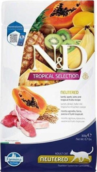 N&d Tropical Selection Sterilised Kuzu Etli Kısırlaştırılmış Tahıllı Yetişkin Kuru Kedi Maması 300 gr