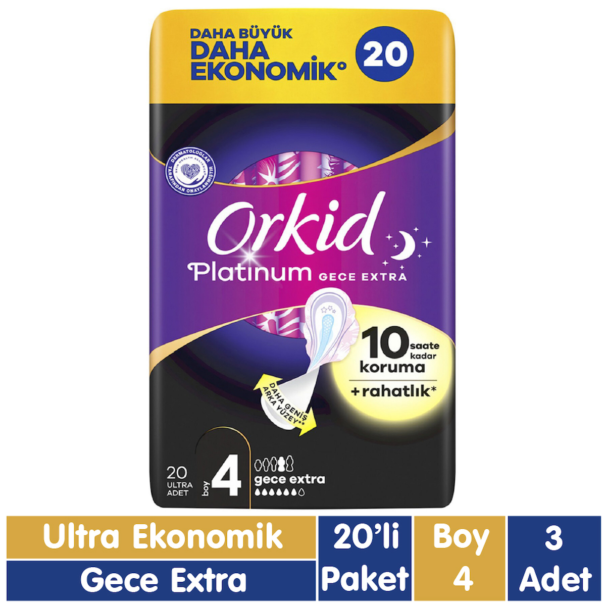 Orkid Platinum Gece Extra İnce 20'li Hijyenik Ped 3 Adet