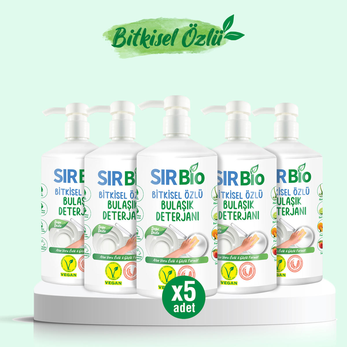 Sır Bio Bitki Özü Kokulu Organik Sıvı El Bulaşık Deterjanı 5x1 lt