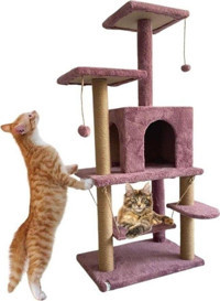 Nursoft Y-01 Oturaklı Katlı 115 cm Kedi Tırmalama Evi Gül Kurusu