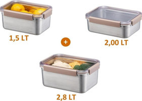 Lockn Lock Jumbo 6'lı Dikdörtgen Çelik Saklama Kabı 1.5 lt-2 lt-2.8 lt