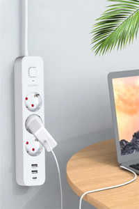 Vothoon Typ-C 3'lü Soket Usb'li Kablolu Tekli Akım Korumalı Priz