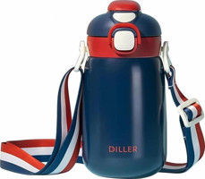 Diller Çift Kullanım - Askılı Paslanmaz Çelik 420 ml Pipetli Outdoor Matara Termos Lacivert