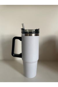 Prettify Care Stainless Steel Paslanmaz Çelik 0.89 lt Pipetli Outdoor Bardak Termos Beyaz