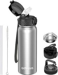 Goppus Sport Paslanmaz Çelik 600 ml Pipetli Outdoor Matara Termos Gümüş - İnox
