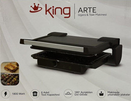 King Arte 6 Dilim Döküm Çıkartılabilir Plaka Çift Taraflı Siyah Izgaralı Tost Makinesi