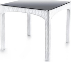 Omnipazar SY-2576 Kare Rattan 90x90 cm Beyaz Bahçe Masası