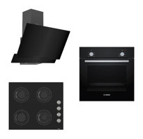 Bosch HBF010BA1T - D063 - CS205 Dijital Doğalgazlı Cam Klasik Set Üstü Davlumbaz 3'lü Ankastre Set Siyah