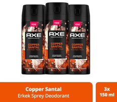 Axe Copper Santal Pudrasız Ter Önleyici Antiperspirant Sprey Erkek Deodorant 3x150 ml