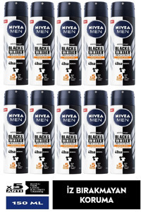Nivea Black&White Invisible Güçlü Etki Pudrasız Ter Önleyici Antiperspirant Sprey Erkek Deodorant 10x150 ml
