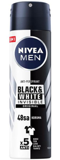 Nivea Black&White Invisible Clear Pudralı Ter Önleyici Antiperspirant Sprey Erkek Deodorant 150 ml