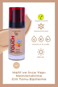 Golden Rose Moisture Touch No:101 Güneş Koruyuculu Vegan Likit Şişe Fondöten 30 ml