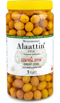 Menemenci Alaattin Tuzlu Çizik Yeşil Zeytin Pet Kavanoz 1 kg