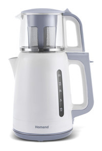 Homend 1756H Otomatik Cam Demlikli 1800 W Işıklı Metal Beyaz Çay Makinesi