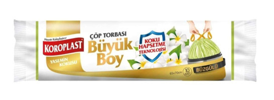 Koroplast Vanilya Kokulu Büzgülü Büyük Boy 65x70 cm Çöp Poşeti 10 Adet Beyaz