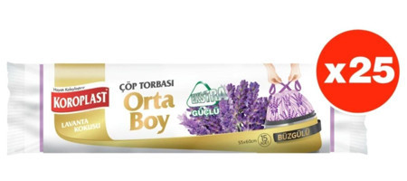 Koroplast Lavanta Kokulu Şeffaf Büzgülü Orta Boy 55x60 cm Çöp Poşeti 10x12 Adet Mor