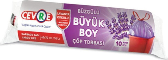 Çevre Lavanta Kokulu Şeffaf Büzgülü Büyük Boy 65x70 cm Çöp Poşeti 10x12 Adet Mor