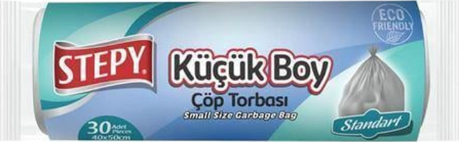 Stepy Şeffaf Büzgülü Küçük Boy 40x50 cm Çöp Poşeti 30 Adet Beyaz