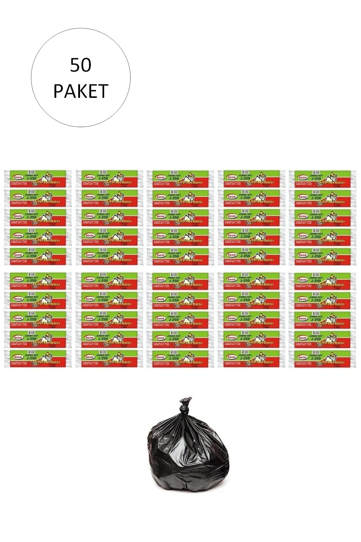 Ögem J-250 Şeffaf Jumbo Boy 80x110 cm Çöp Poşeti 10x12 Adet Siyah