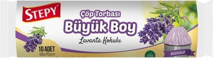 Stepy Lavanta Kokulu Şeffaf Büzgülü Büyük Boy 65x70 cm Çöp Poşeti 10 Adet Mor
