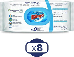 Bingo Beyaz Sabunlu 50 Yaprak 8'li Yüzey Temizleme Mendili