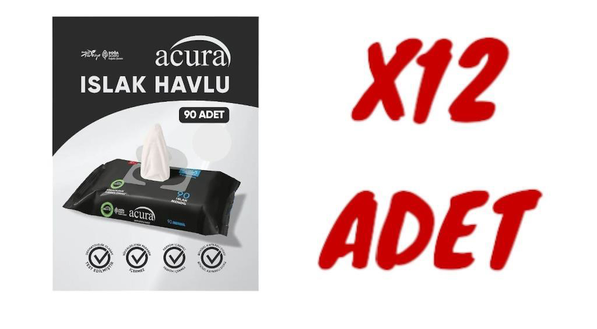 Acura Hipoalerjenik 90 Yaprak 12'li Islak Mendil