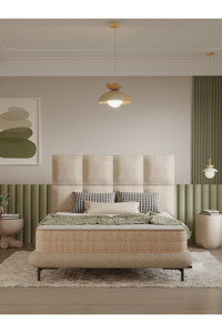 Modamed Bty 150x200 cm Yataklı Başlıklı Çift Kişilik Sandıklı Baza Seti Bej