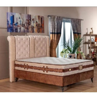 Modamed Aden 150x200 cm Yataklı Başlıklı Çift Kişilik Sandıklı Baza Seti Bej