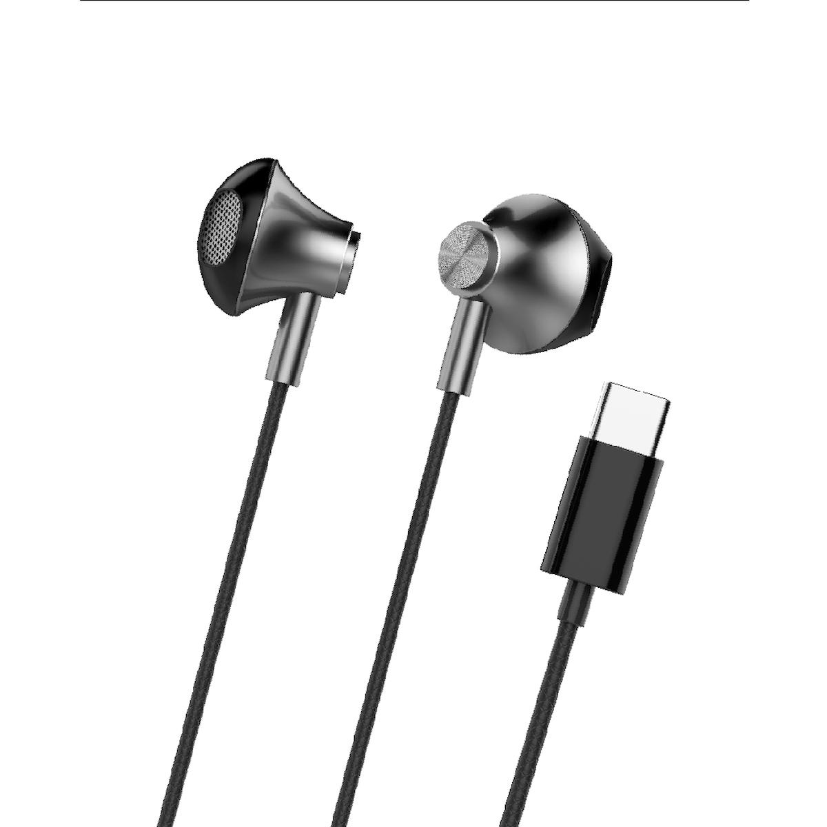 Linktech H336 Silikonsuz Mikrofonlu Type C Gümüş Siyah Kablolu Kulaklık
