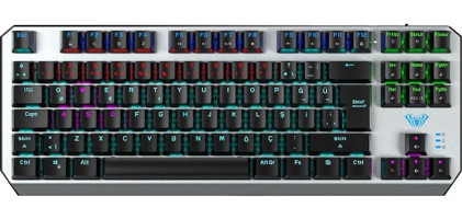 Aula F2067 Türkçe Q RGB 88 Tuşlu Blue Kablolu Gri Mekanik Gaming Klavye