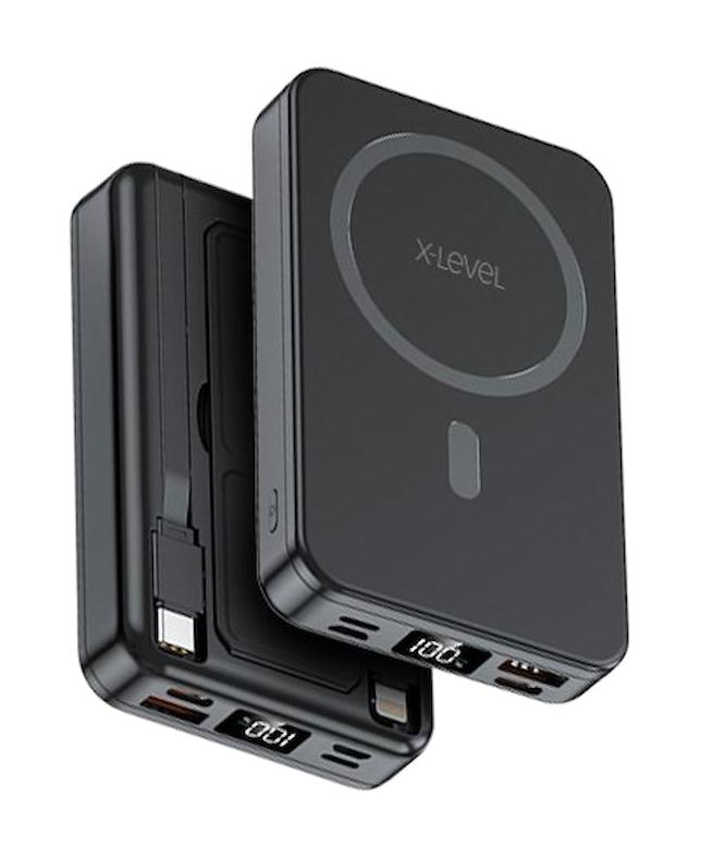 X-level X-Power Mag Duo 10000 mAh Dijital Göstergeli USB Çoklu Kablolu Powerbank Siyah