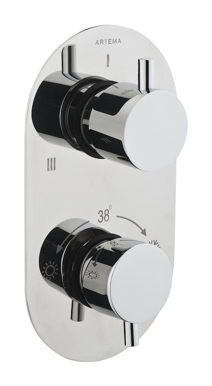 Artema AquaHeat A47117 R2 Krom Çift Delikli Aç Kapa Dereceli Ankastre Yuvarlak Banyo Bataryası Siyah