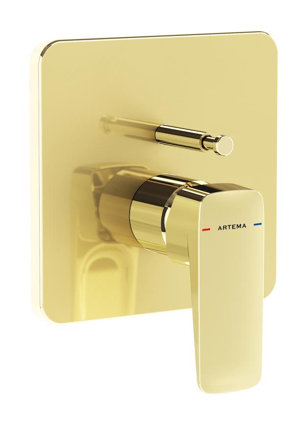 Artema Root Square A4282874 Pirinç Çift Delikli Aç Kapa Ankastre Kare Banyo Bataryası Altın