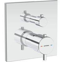 Artema Root Square A43268 Çelik Çift Delikli Aç Kapa Dereceli Ankastre Kare Banyo Bataryası Gümüş