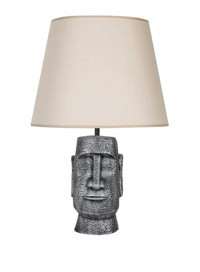Qdec Moai Metal-Kumaş-Reçine Bej-Gümüş Polyester Tek Ayak Abajur