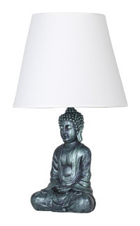 Qdec Buda Metal-Kumaş-Reçine Beyaz-Turkuaz Polyester Tek Ayak Abajur