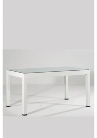 Almina Dikdörtgen Rattan 90x150 cm Beyaz Bahçe Masası