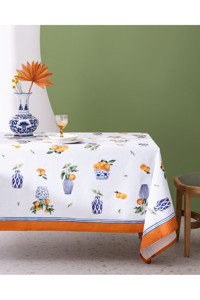 Madame Coco Rhone Pamuk-Polyester 150x250 cm Dikdörtgen Masa Örtüsü Mavi-Turuncu